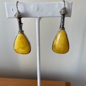 Baltic Butterscotch AMBER Silver Drop Earrings, Handmade